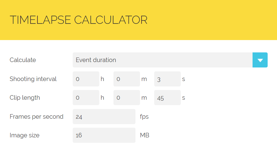 Screenshot du timelapses calculator